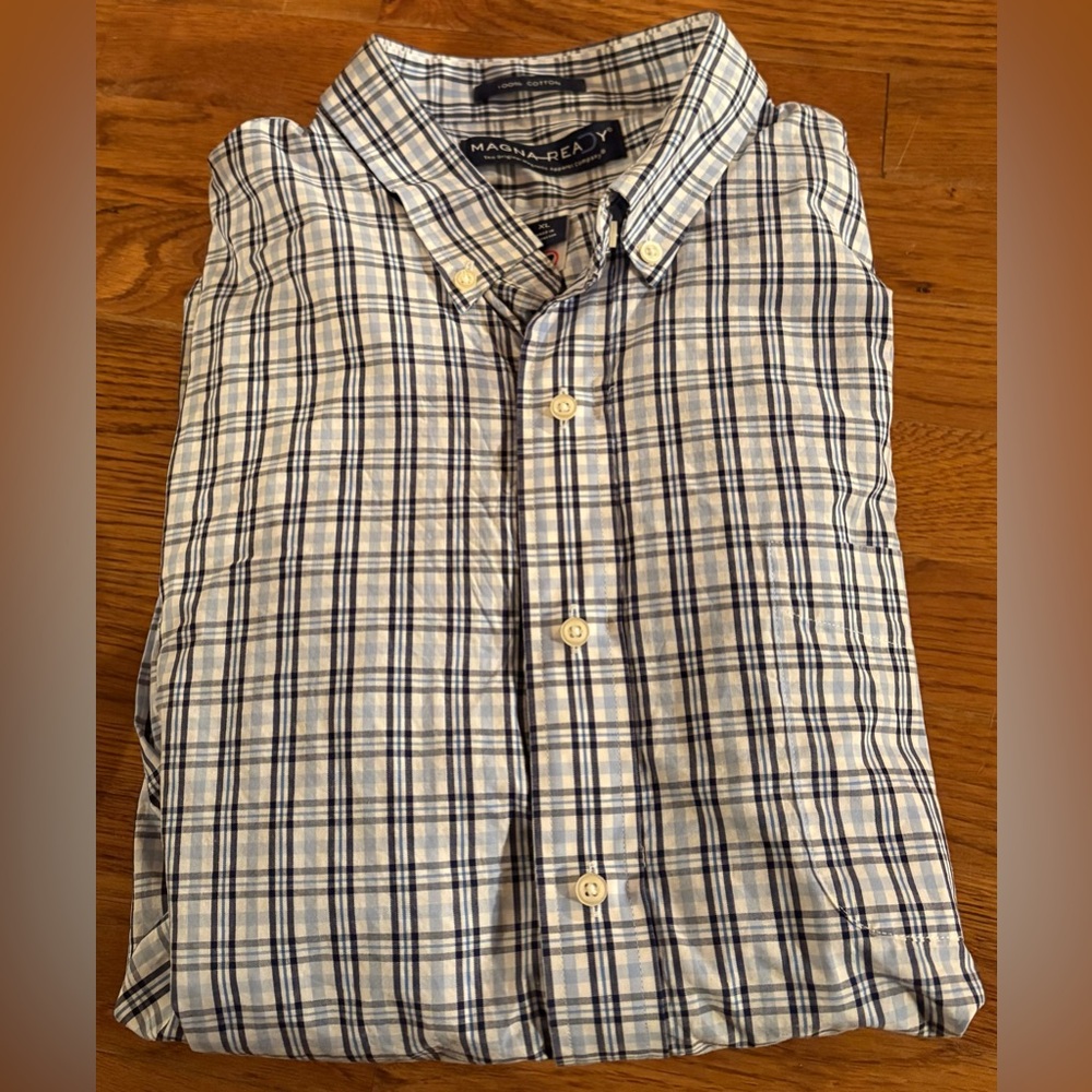 MagnaReady® Long Sleeve Multi Sky Blue Classic Plaid Shirt with Magnetic Closure